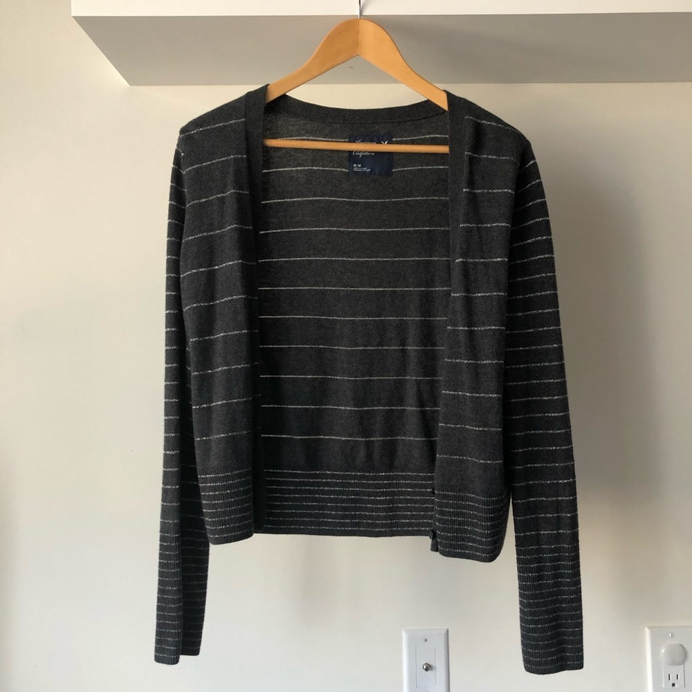 American Eagle Grey Striped Cardigan